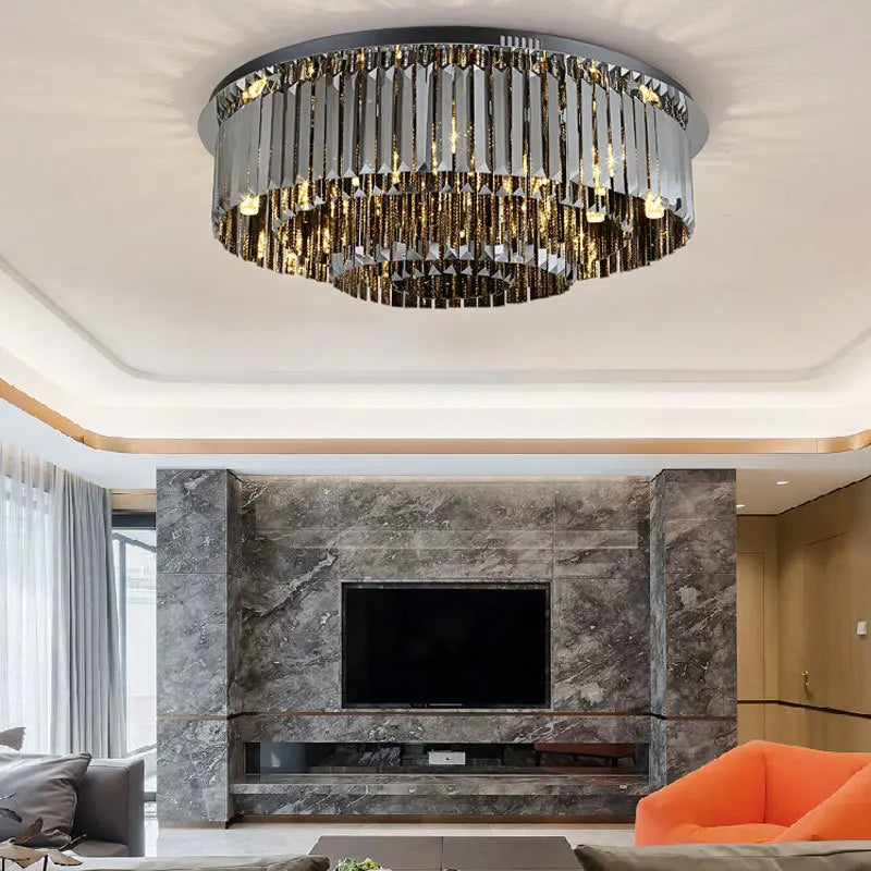 Afralia™ Smoky Grey Crystal Ceiling Light for Living Room Bedroom LED Ambiance
