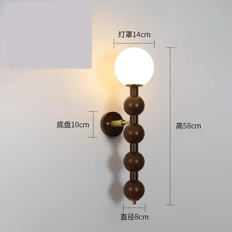 Afralia™ Wood Glass Ball Wall Sconce: Long LED Fixture for Living Room, Bedroom, Hotel