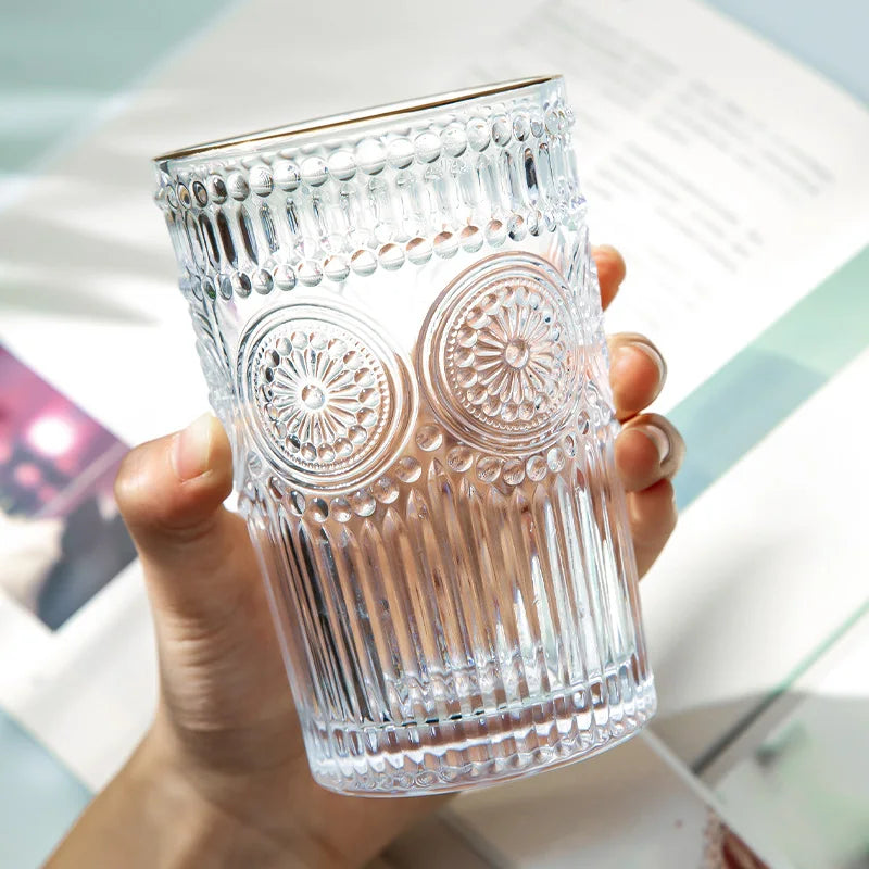 Afralia™ Sun Flower Pattern Thicken Glass Water Cup Set High Temperature Resistance