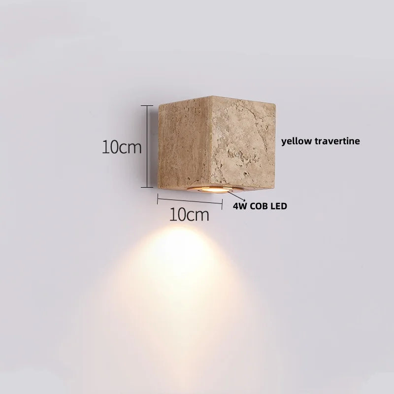 Afralia™ Nordi LED Wall Light COB Yellow Travertine Bedside Lamp Home Decor