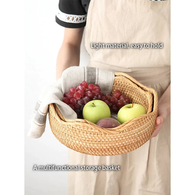 Afralia™ Rattan Storage Basket Tray for Food, Fruits, Snacks & Sundries