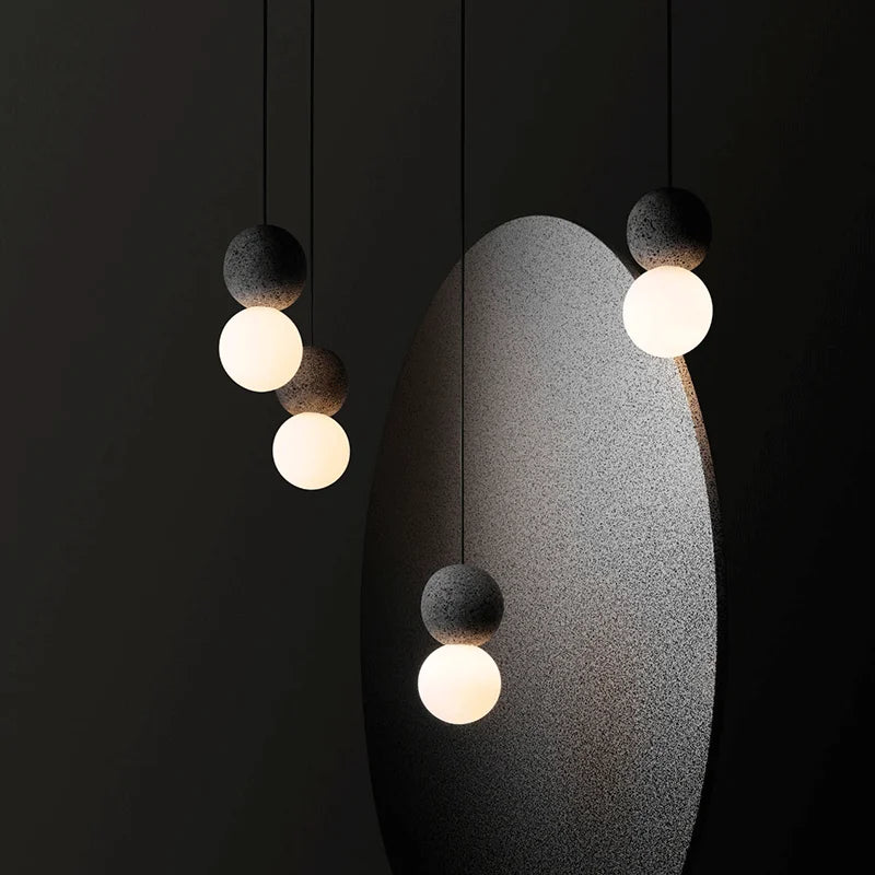 Afralia™ Modern Glass and Cement Double Ball Pendant Light Chandelier