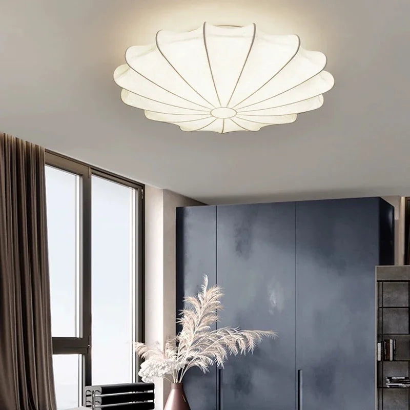 Afralia™ Cream Silk LED Ceiling Lamp for Living Room Bedroom, Nordic Minimalist Style