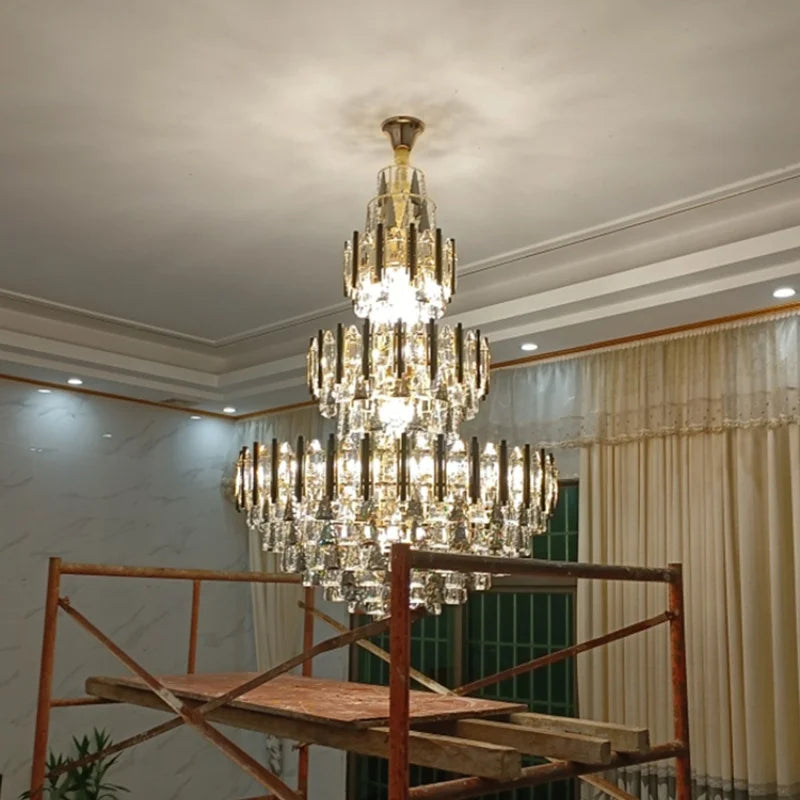 Afralia™ Luxe Crystal Chandelier: Large, Hollow & LED for Villa, Hotel & Staircase