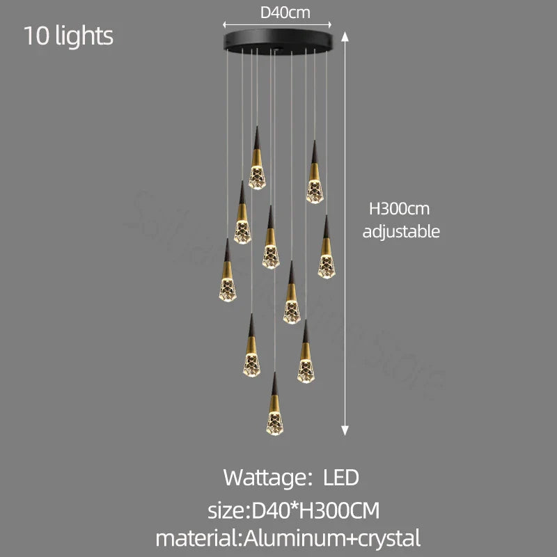 Afralia™ Crystal Chandelier for Stairwell and Living Room Dimming Lighting