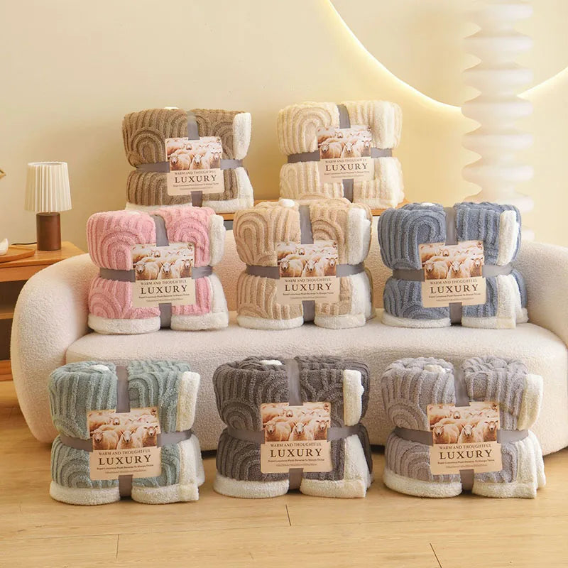 Afralia™ Double Layered Flannel Arch Jacquard Plush Blanket - Warm & Cozy Coral Fleece Quilt