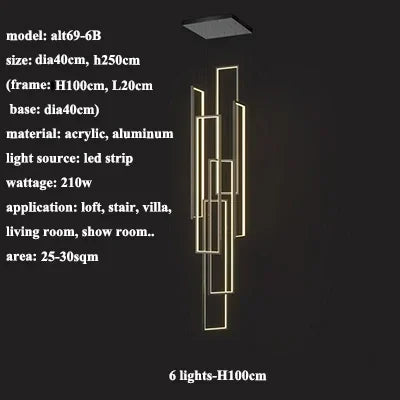 Afralia™ LED Rectangle Staircase Chandeliers Pendant Lighting Modern Living Room Decor