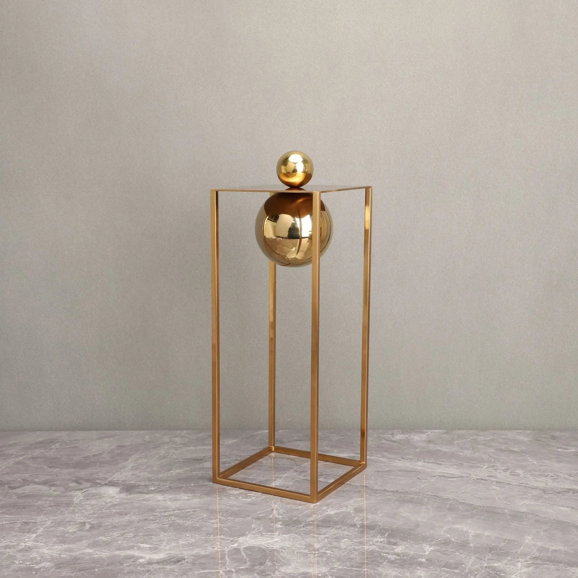 Afralia™ Geometric Gold Frame Sculpture Decorative Figurines Metal Home Decor