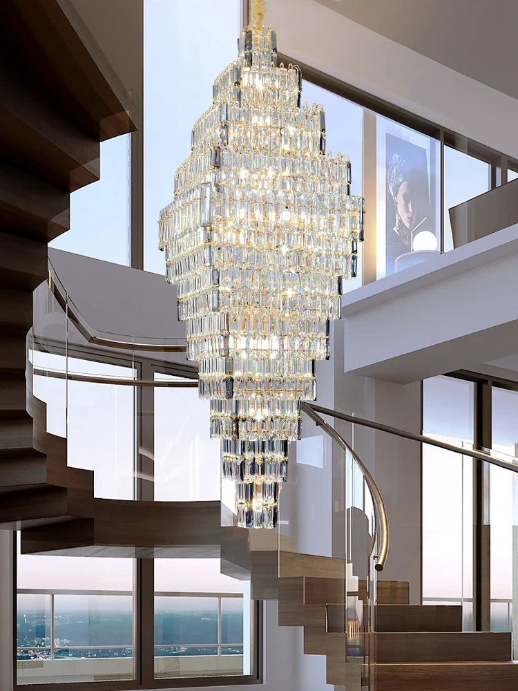 Afralia™ Crystal Large Chandelier for Villa Duplex Loft Stairs, Elegant Hall Pendant Light