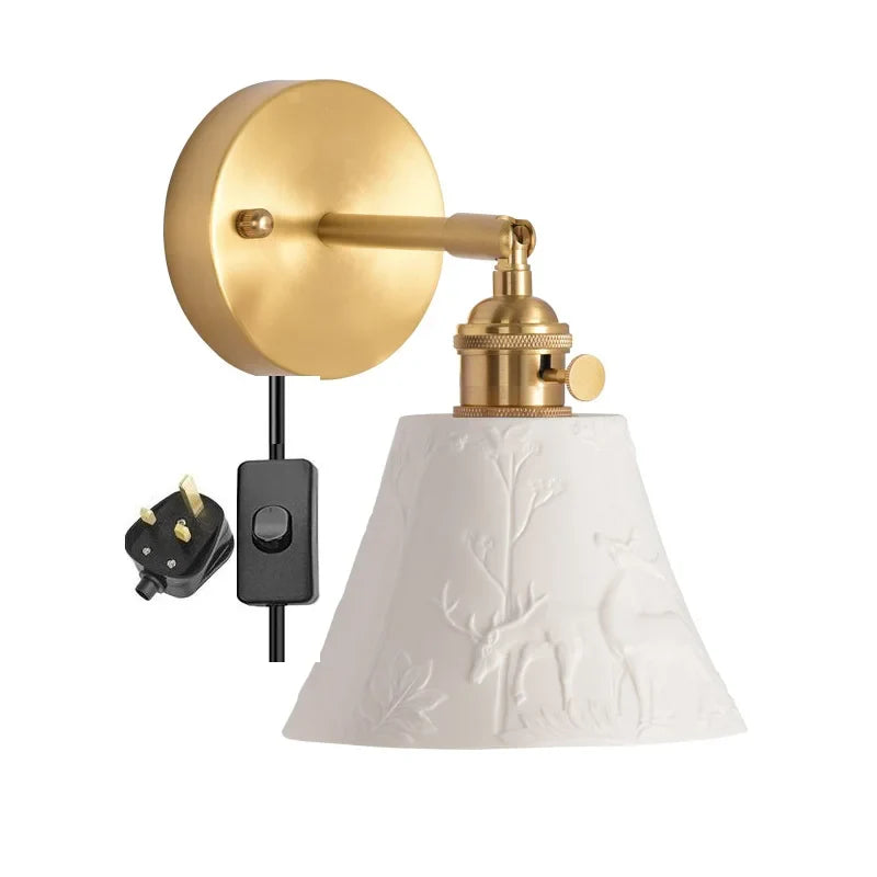 Elk Ceramic LED Wall Sconce, Afralia™ Nordic Copper Pull Chain Mirror Light