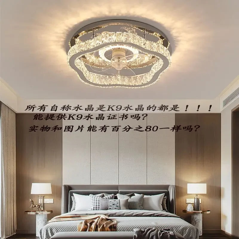 Afralia™ Crystal LED Ceiling Fan Remote Control Modern Bedroom Light Fixtures