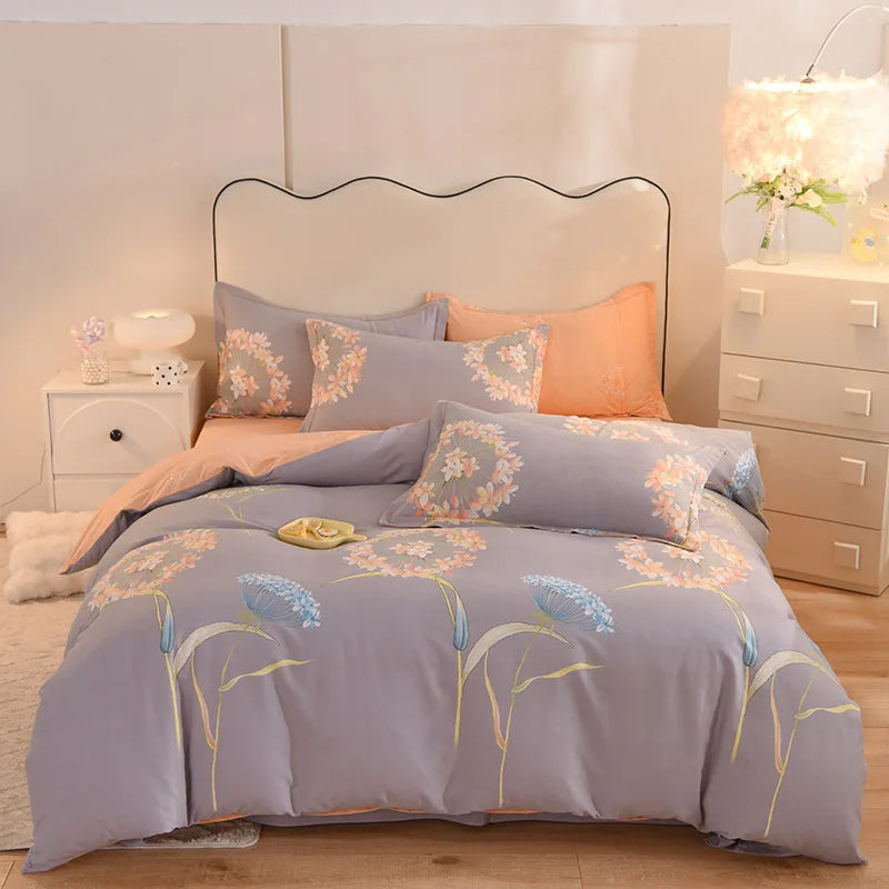 Afralia™ Flower Print Cotton Bedding Set: Warm & Cozy for Autumn/Winter comfort.