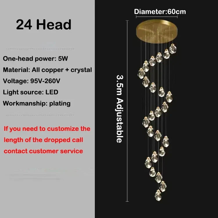 Afralia™ Crystal Chandelier Stair Light Modern Luxury Villa Pendant Fixture Home Decor