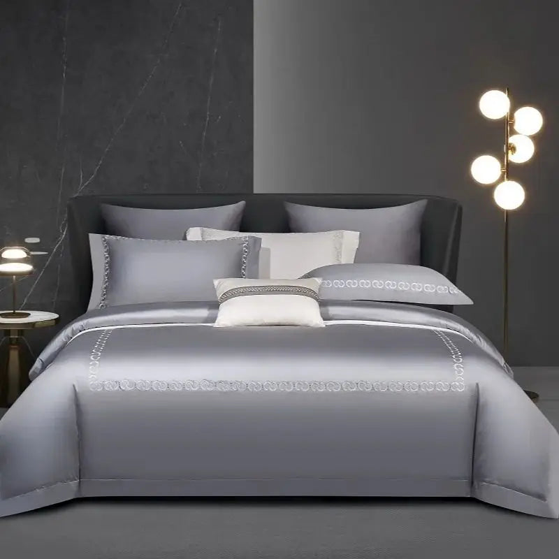 Afralia™ Luxury 1000TC Egyptian Cotton Embroidered Bedding Set with Duvet Cover and Sheets
