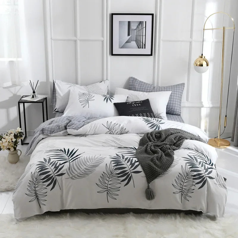 Afralia™ Flowers Print Cotton King Size Bedding Set, Soft & Comfortable Duvet Cover Set
