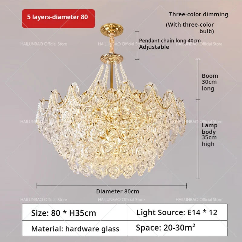 Afralia™ French Chandelier Pearl Glass Rose 2024 Master Bedroom Lighting