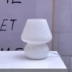 Afralia™ Striped Mushroom Glass LED Desk Lamp in Korean Ins Style