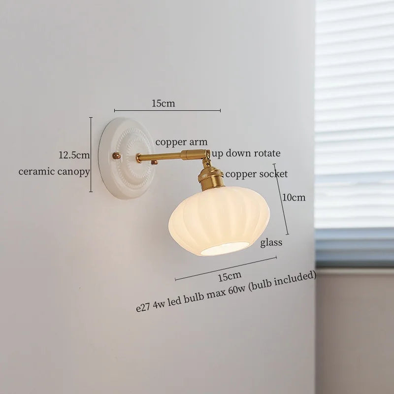 Afralia™ Pumpkin Glass LED Wall Lamps Up Down Rotate Copper Arm - Modern Nordic Wandlamp
