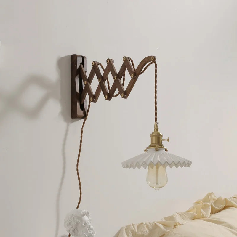 Afralia™ Ceramic Walnut Wall Sconce with Knob Switch for Bedroom Living Room