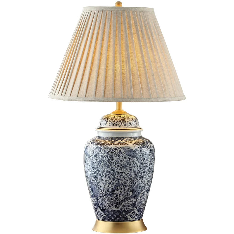 Afralia™ Blue Porcelain Table Lamp - Large Ceramic Lamp for Bedroom and Living Room