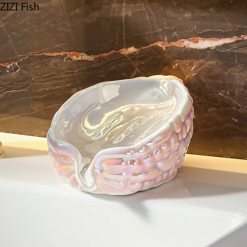 Afralia™ Bitter Gourd Ceramic Soap Dish - Bathroom Accessories Drainage Rack & Storage Container