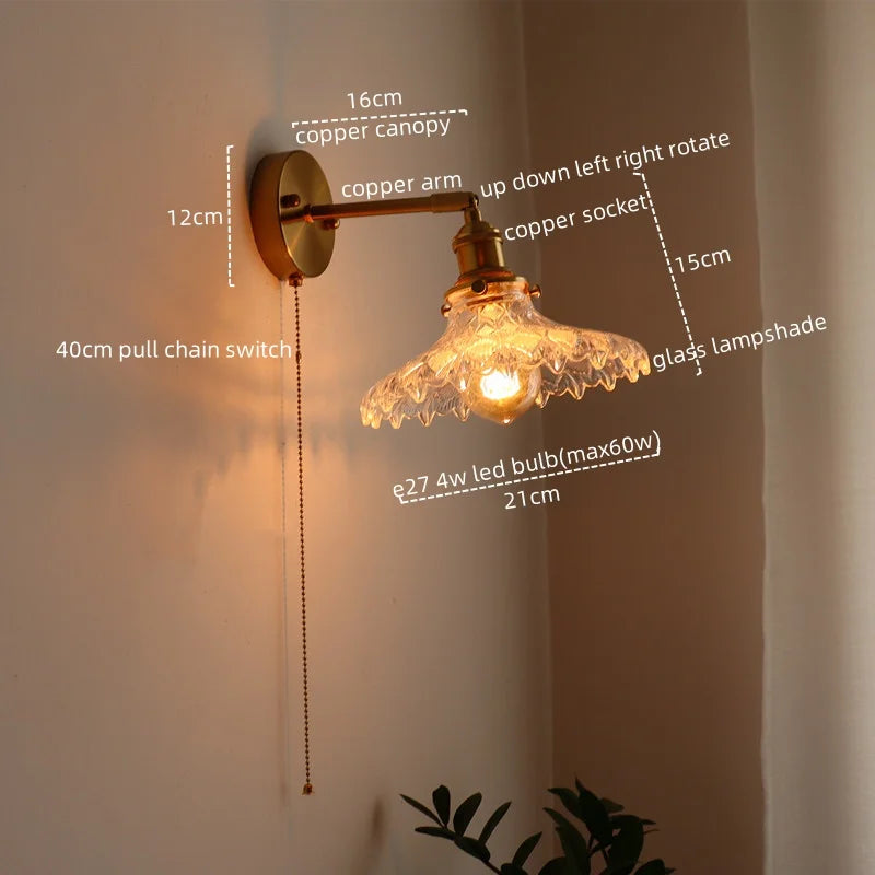 Afralia™ Modern Glass Copper LED Wall Lights Living Room Kitchen Bedside Lamp
