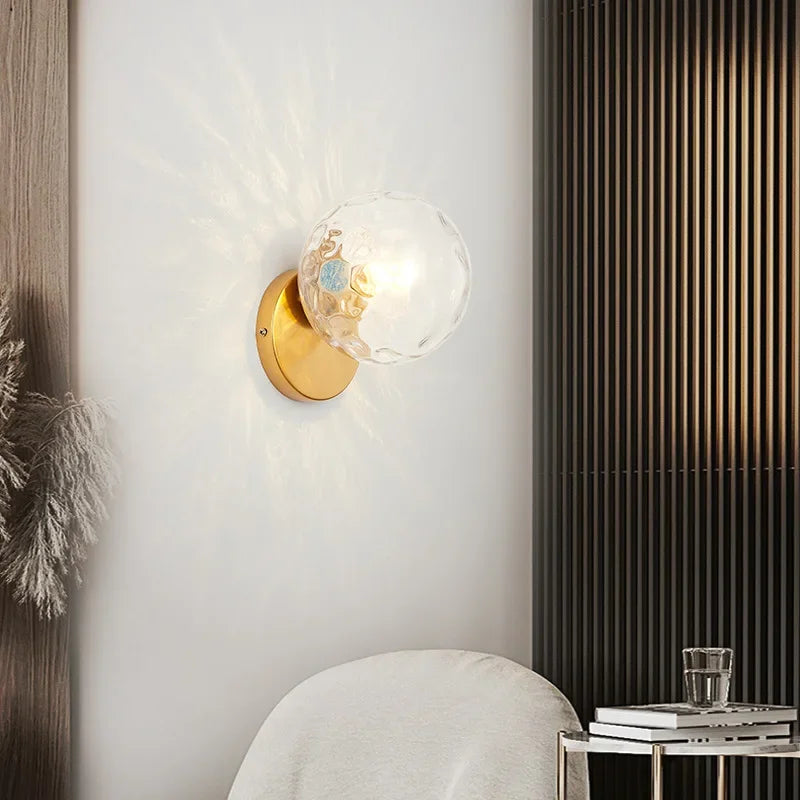 Afralia™ Modern Glass Wall Lamp - Luxury Bedside Sconce in Black Gold Finish