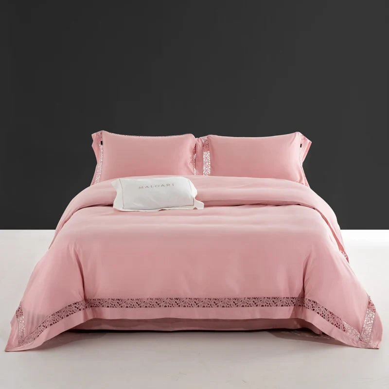Afralia™ Silky Lace Broad Side Duvet Set with Fitted Sheet & Pillowcases