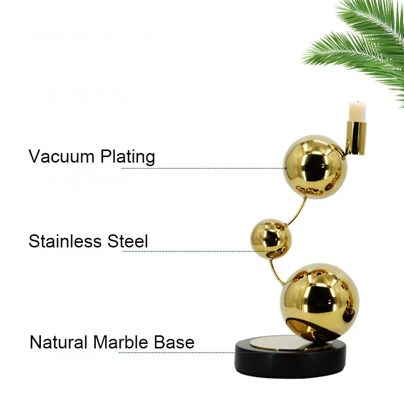 Afralia™ Nero Marquina Marble & Gold Stainless Steel Candle Holder