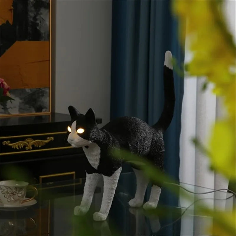 Nordic Cat LED Desk Lamp by Afralia™ - Resin Animal Light for Kids Room Decor