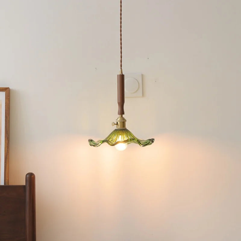 Afralia™ Glass Walnut Copper LED Pendant Light for Living Dining Bedroom, Nordic Modern Design