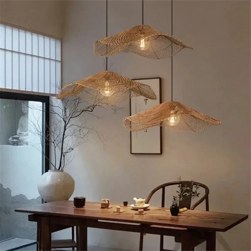 Afralia™ Woven Rattan Chandelier: Japanese Decorative Hanging Lamp for Hotel, Restaurant, Dinning Room