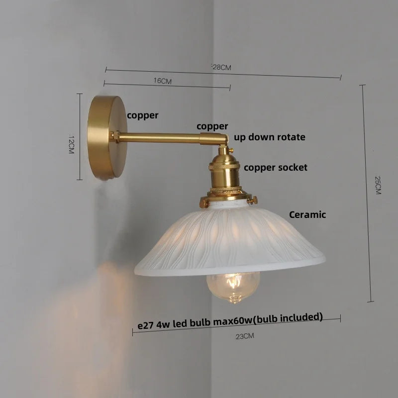 Afralia™ Ceramic Brass LED Wall Light Pull Chain Switch Modern Nordic Design