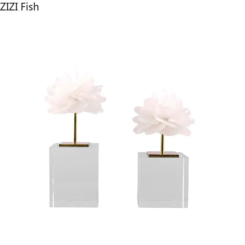 Afralia™ Crystal Petal Pink Desk Decoration Flower Sculpture for Modern Room Aesthetics