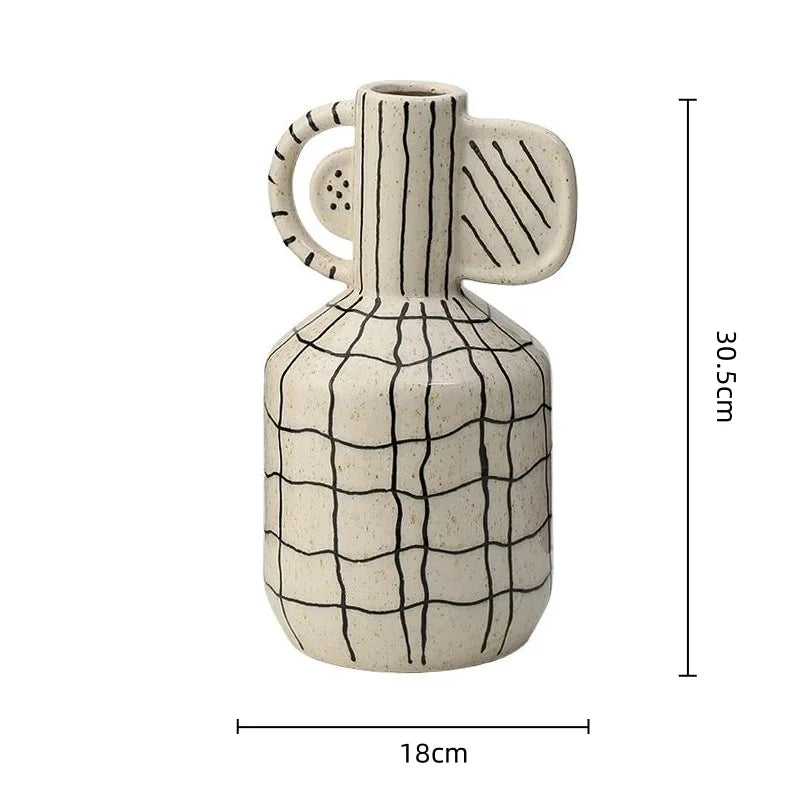 Afralia™ Geometric Line Ceramic Vase Flowerpot Tray Home Decor Accessory