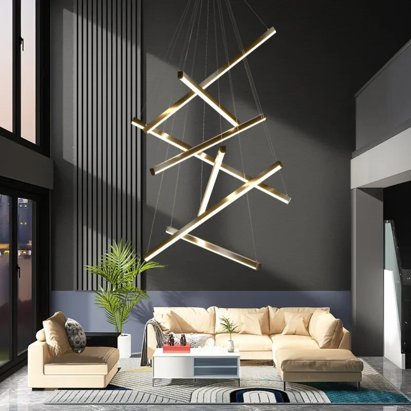 Afralia™ Stair Chandelier LED Dimmable Modern Light Fixture for High-Rise Living Space