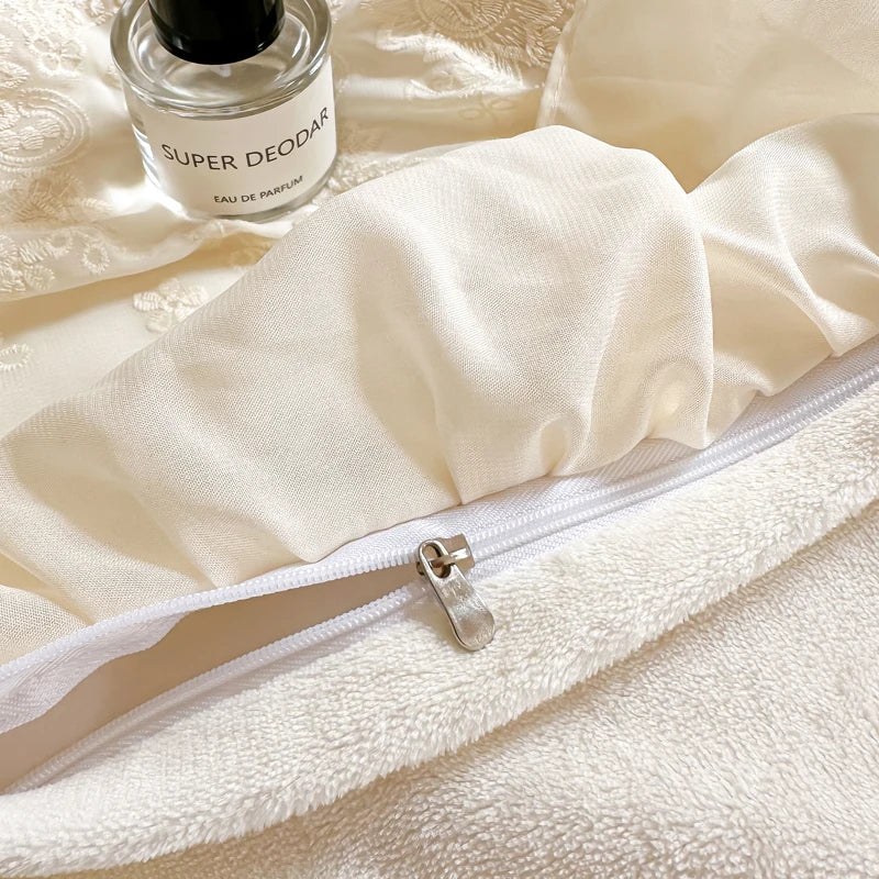 Afralia™ Lace Ruffles Princess Bedding Set, Velvet Duvet Cover, Plush Bed Sheet, Pillowcases