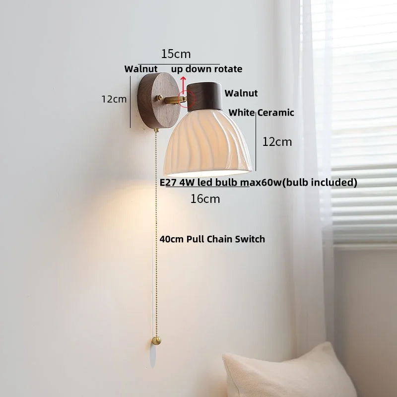 Afralia™ Walnut Wood LED Wall Sconce Ceramic Rotate Modern Bathroom Mirror Light