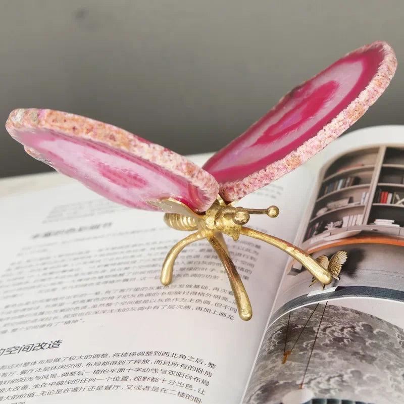Afralia™ Golden Crystal Agate Butterfly Sculpture Decorative Figurines