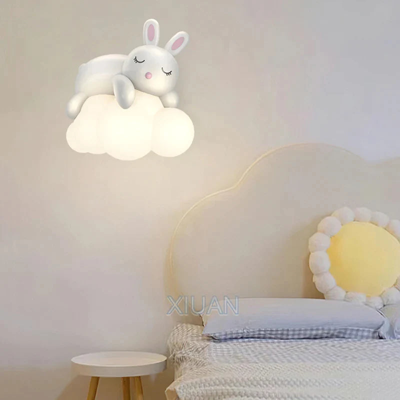 Afralia™ Cute Polar Bear Cloud Wall Lamp for Kids Bedroom Décor