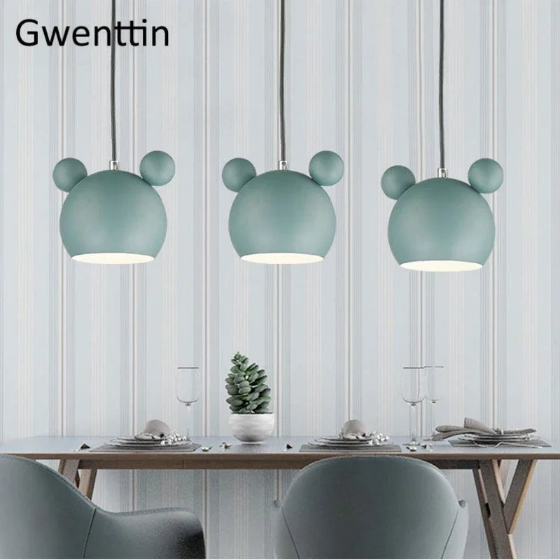 Afralia™ Cartoon Mouse Pendant Light: Nordic Iron Hanging Lamp for Children's Room, LED Lighting Fixtures