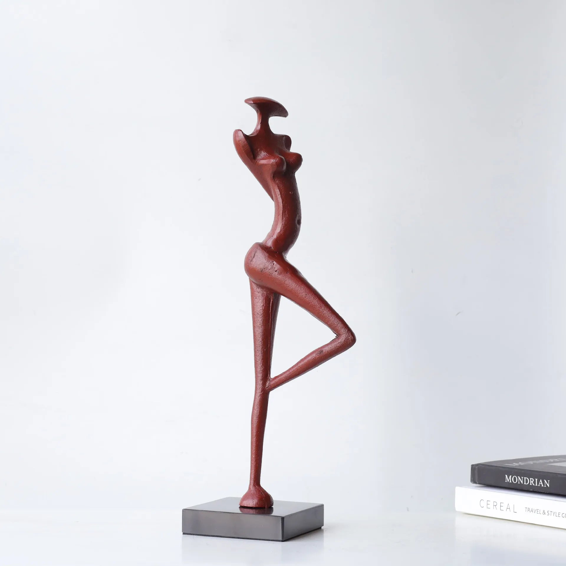 Afralia™ Abstract Black Metal Female Figure Sculpture Home Decor Accessory