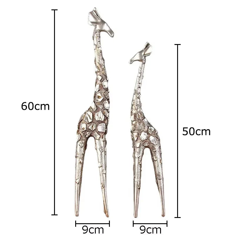 Afralia™ Silver Giraffe Sculpture Resin Crafts Room Decor