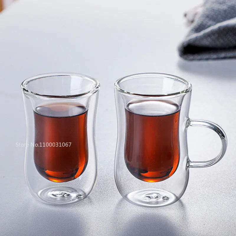 Afralia™ Double Glass Insulated Tea Cup Set - 80ml European Design