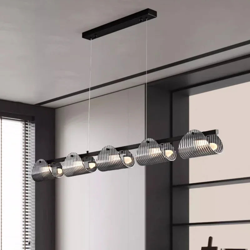 Afralia™ Smoky Gray Glass Chandelier LED Pendant Light for Luxe Dining Room
