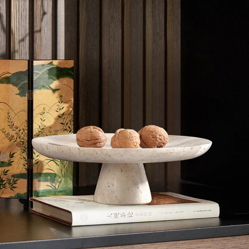 Afralia™ Travertine Fruit Bowl: Stylish Pedestal Tray for Kitchen Counter & Dining Table