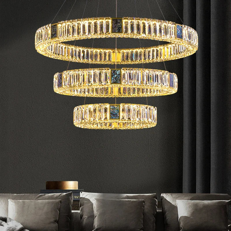 Afralia™ Round Shell LED Crystal Chandelier Living Room Light