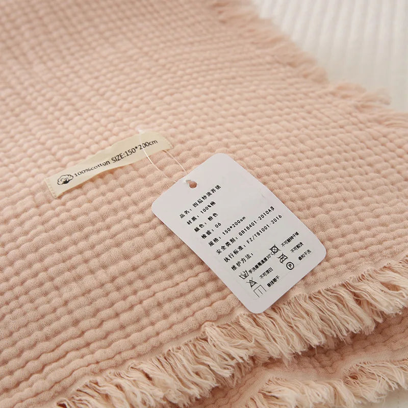 Afralia™ Summer Gauze Tassel Blanket - Soft Cotton, Single/Double Size