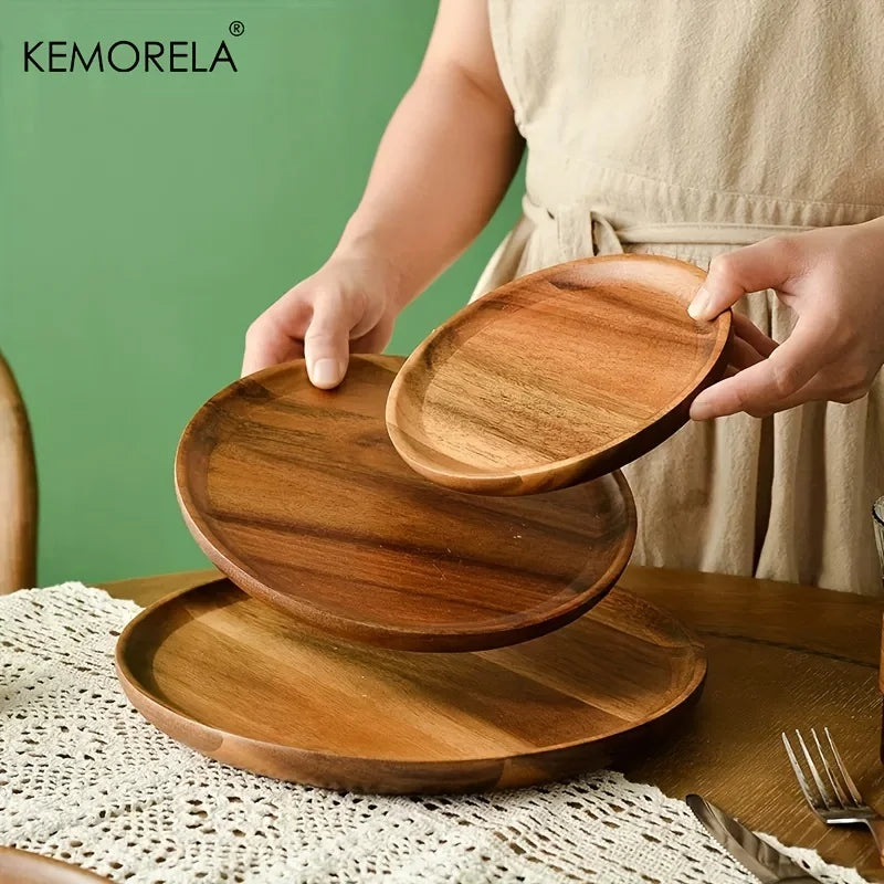 Afralia™ Natural Acacia Wood Plate - Handcrafted Round Sushi Dish