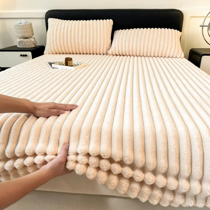 Afralia™ Winter Faux Rabbit Velvet Fitted Bed Sheet - Single Bed Cover High-Quality Thickened